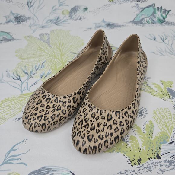 CROCS Laura Leopard Print Ballet Flats Size 10 - Picture 2 of 9